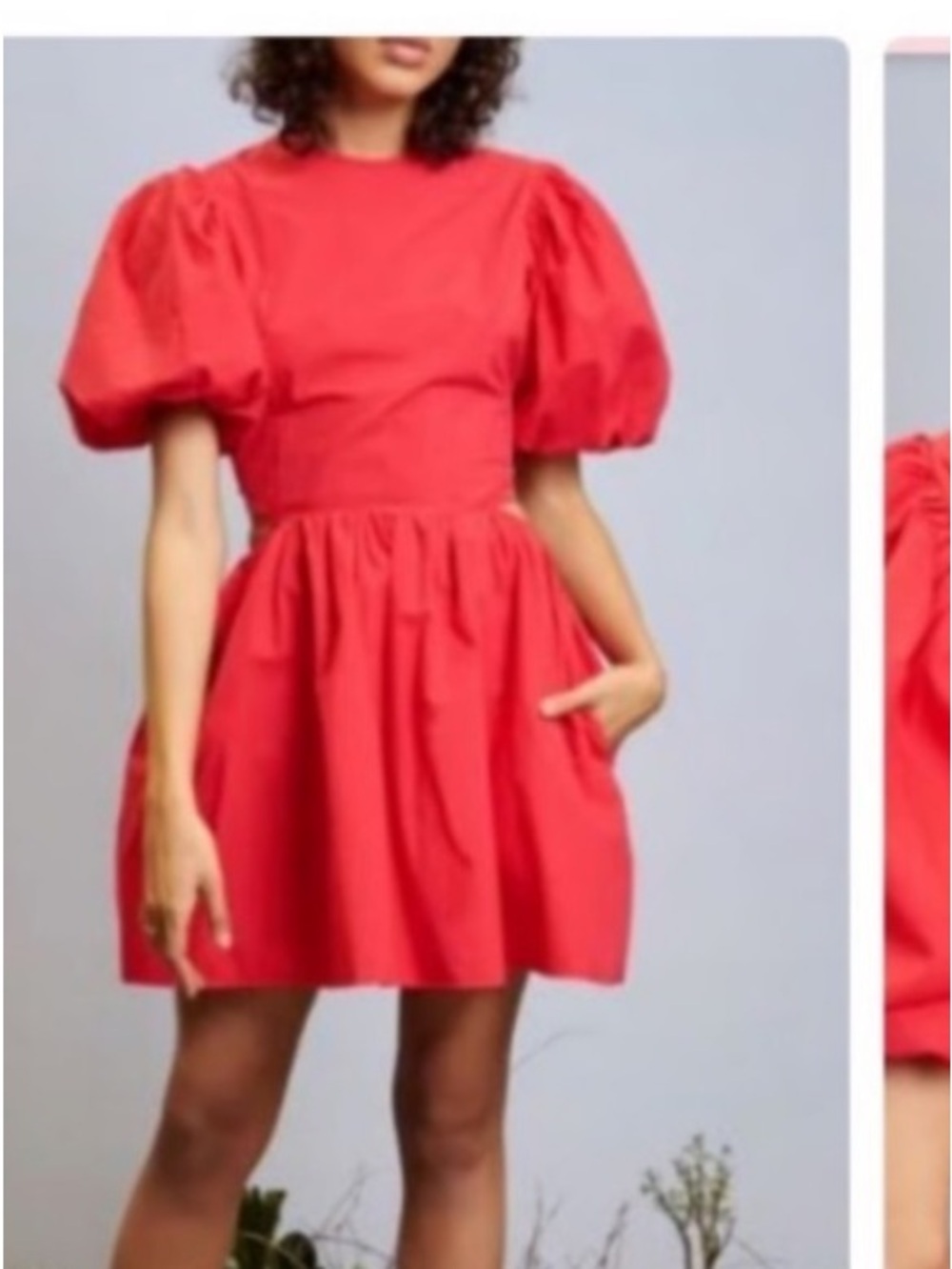 Ghospell Phoenix Mini Dress Puff Sleeves Poof Red Pockets Open Back Lined London